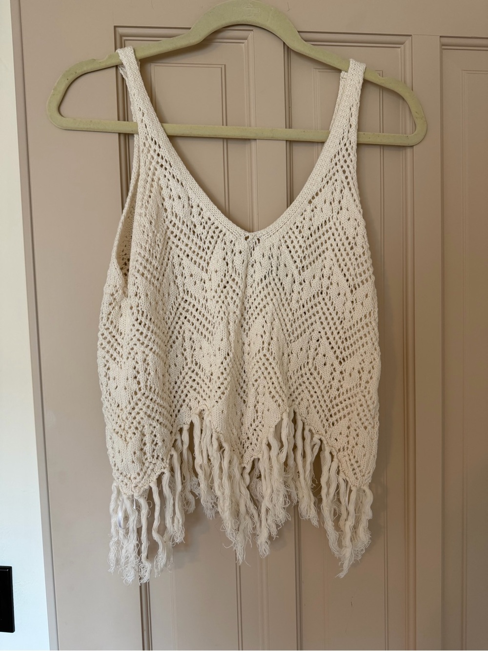 Wrangler Cream Crochet Fringe Sweater Tank Top
